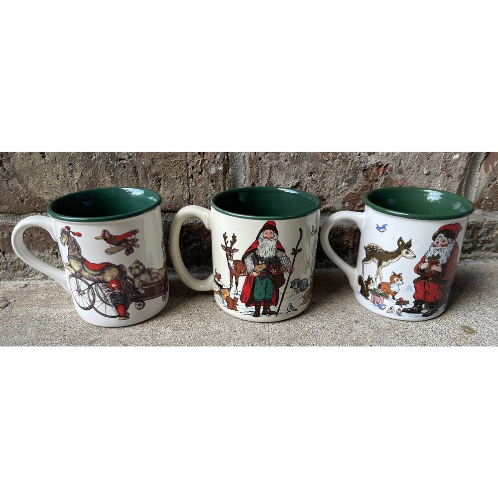 Lot of 3 Vintage 90s Potpurri Press Christmas Santa Claus Coffee Cups Mugs